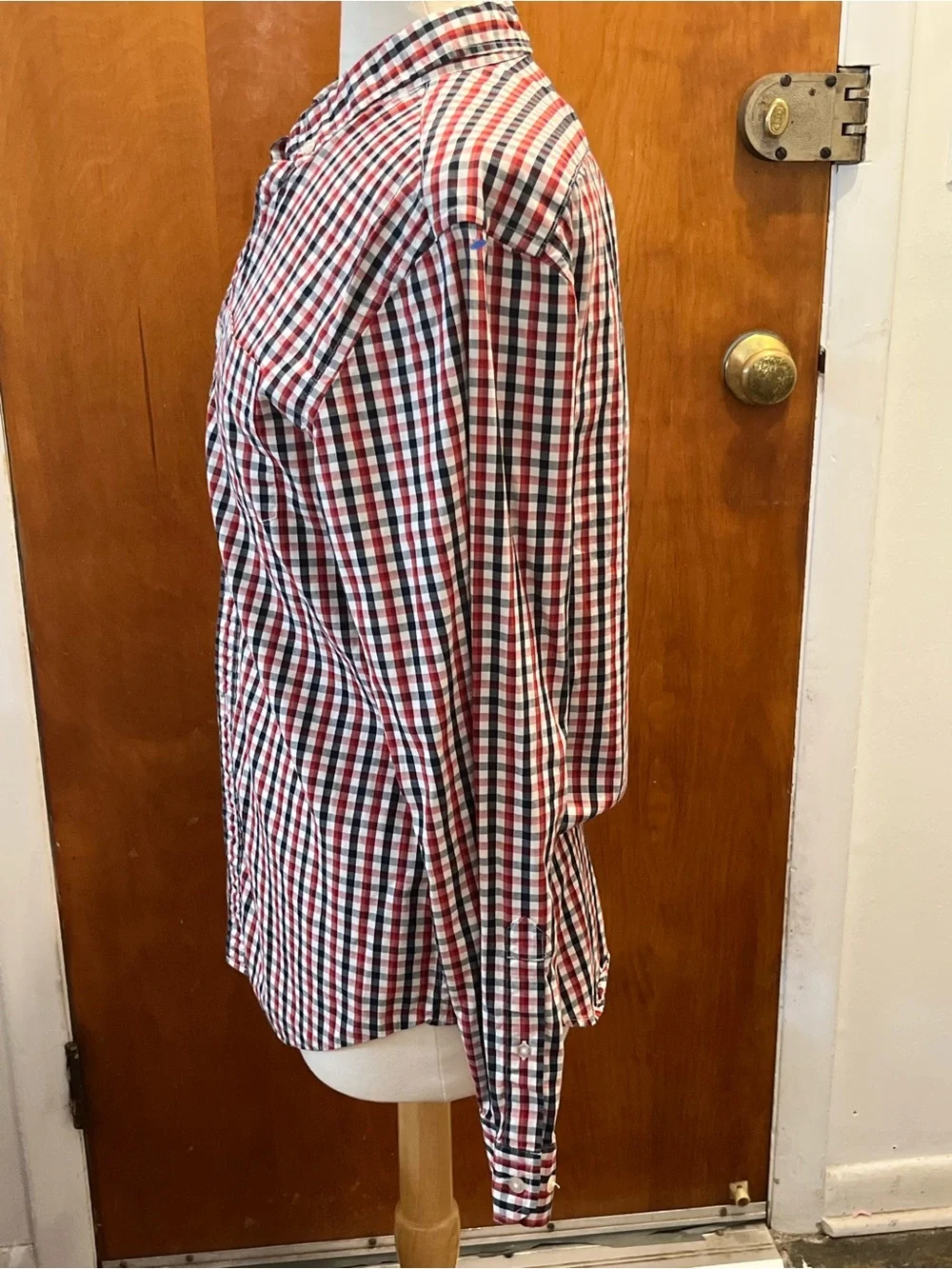 Banana Republic Men's Grant Fit Dress Shirt Plaid Check Size M Red Black Cotton